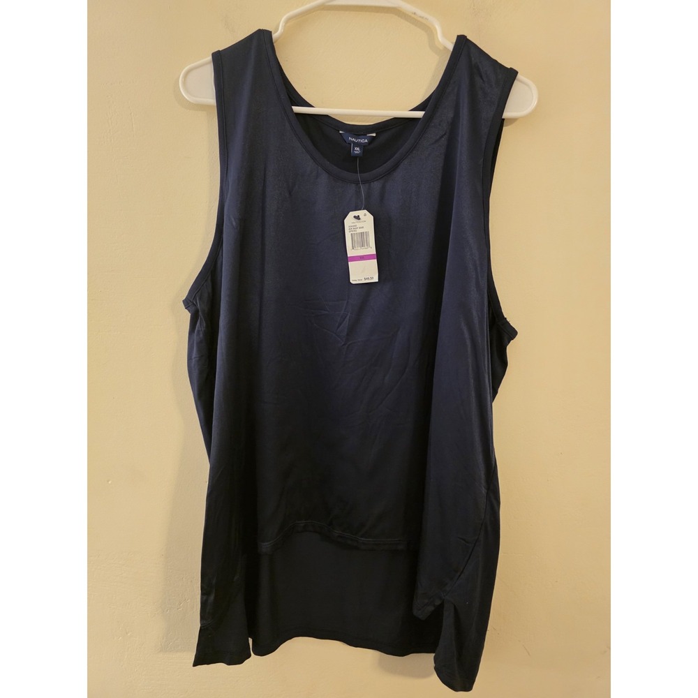 Nautica Navy Seas Mixed Media Tank Top XXL Sleeveless High-Low Hem 35K000‎